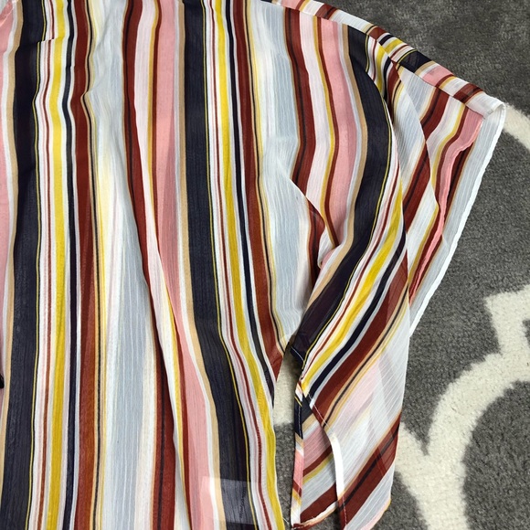 Maurices Blouse Womens XL White Red Boho Sheer Tassle Striped Flowy Top 🎃 - Picture 3 of 10